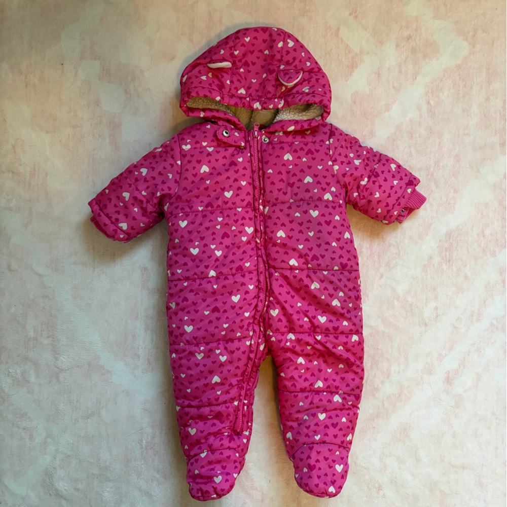 Made with love by Place Pink Heart-Print Baby girl Snow Suit